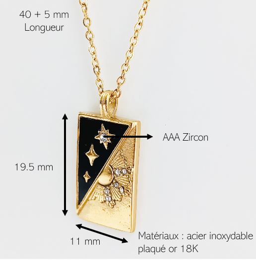 Notre collier la Dualité inspiré du tarot de Marseille est en acier inoxydable plaqué or