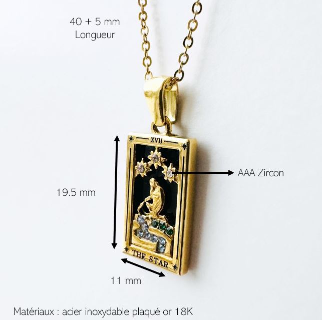 Notre collier l'Etoile inspiré du tarot de Marseille est en acier inoxydable plaqué or