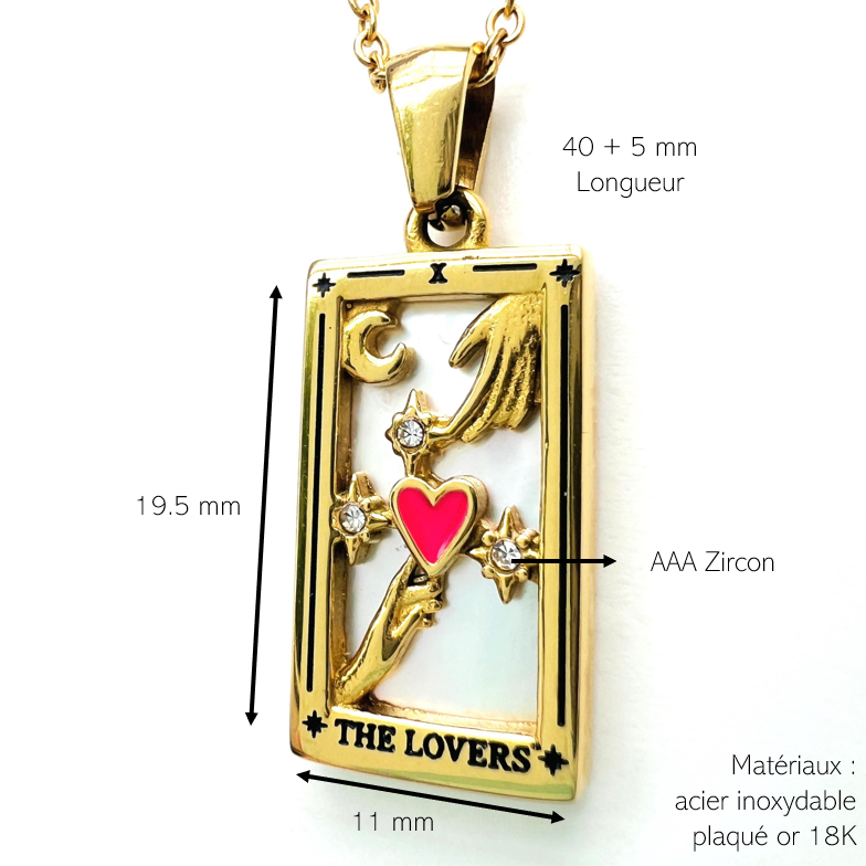 Notre collier l'Amoureux inspiré du tarot de Marseille est en acier inoxydable plaqué or